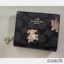 Coach Snap Wallet in Signature Canvas with Happy Dog Print Black