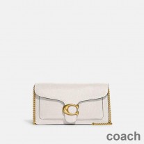 Coach Tabby Chain Clutch in Pebble Leather White