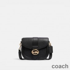 Coach Georgie Saddle Bag in Pebble Leather and Smooth Leather Black