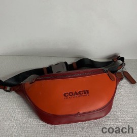 Coach League Belt Bag in Colorblock Calf Leather Orange/Burgundy