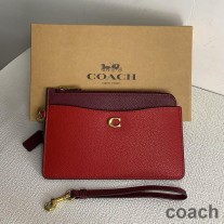 Brățără Coach L cu fermoar din piele Pebble Colorblock Roșu/Visiniu