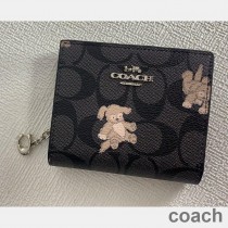 Happy Dog Baskılı İmzalı Kanvas Coach Snap Cüzdan Siyah