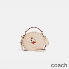 Coach Canteen Çapraz Askılı Çanta Çakıl Deri Fıstık Snoopy Cuddle Motif Kayısı