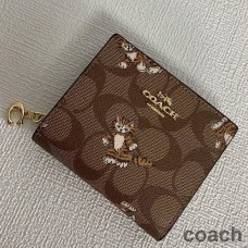 Coach Snap Cüzdanı İmzalı Tuval Üzerinde Dans Eden Yavru Kedi Baskılı Kahve
