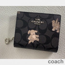 Happy Dog Baskılı İmzalı Kanvas Coach Snap Cüzdan Siyah