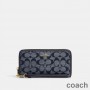 Coach Uzun Fermuarlı Bileklik Cüzdanı Signature Canvas Gri/Lacivert