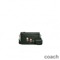 Coach Heritage Convertible Crossbody laukku pikkukivinahkaa ja maapähkinöitä Snoopy Motif Green