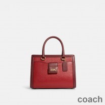 Coach Grace Carryall i Colorblock Pebble Leather Red/Burgundy