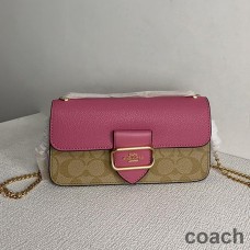 Coach Morgan Chain Crossbody-väska i Colorblock Signature Canvas Khaki/Rose