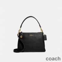 Borsa a tracolla Coach Double Zip in pelle Pebble nera