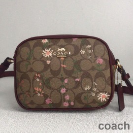 Bolsa para câmera Coach Mini Jamie em lona exclusiva com estampa de flores silvestres Borgonha