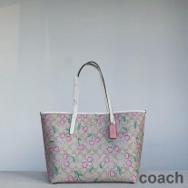 Coach City Tote i signaturlærred med hjertekirsebærprint Khaki/Pink