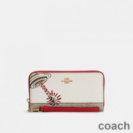 Coach novčanik s dugim patentnim zatvaračem x Disney Mickey Mouse x Keith Haring u boji Pebble Leather White
