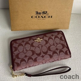 Coach Long Zip Around Wristlet Wallet v Signature Canvas Burgundy