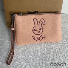 Coach Small Lunar New Year Wristlet Wallet in Pebble Leather with Rabbit Pink