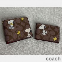 Portfel Coach 3 w 1 z płótna Signature Canvas z nadrukiem Peanuts Snoopy Woodstock Coffee
