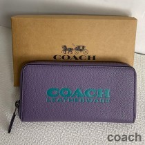 Portfel akordeonowy Coach ze skóry Pebble w kolorze fioletowym