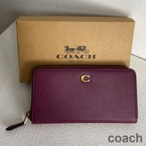 Portfel Coach Accordion Zip w kolorze skóry Pebble w kolorze bordowym