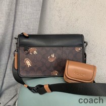Torba typu crossbody Coach Heritage Convertible z płótna Signature Canvas z nadrukiem zwierząt w kolorze kawy/czarnym