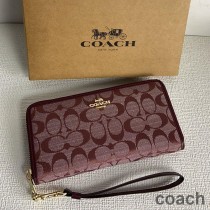 Portfel Coach Long Zip Around Wristlet w kolorze Signature Canvas Burgundy