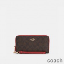 Portfel Coach Long Zip Around Wristlet w kolorze Signature Canvas Coffee/Czerwony