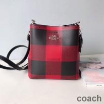 Torba typu Bucket Bag Coach Mini Town z nadrukiem w kratę Buffalo w kolorze czarnym/czerwonym