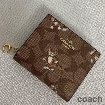 Portfel Coach Snap z płótna Signature Canvas z nadrukiem Dancing Kitten w kolorze kawy