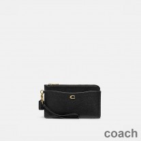 Bolso de mano Coach L Zip en piel granulada color negro