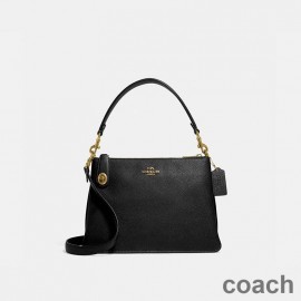 Bolso de hombro Coach con doble cremallera en piel granulada negra